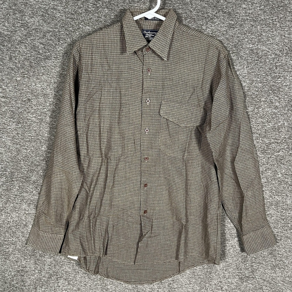 Vintage Burberrys Shirt Mens‎ Small Brown Check Cotton Wool Long Sleeve Made USA